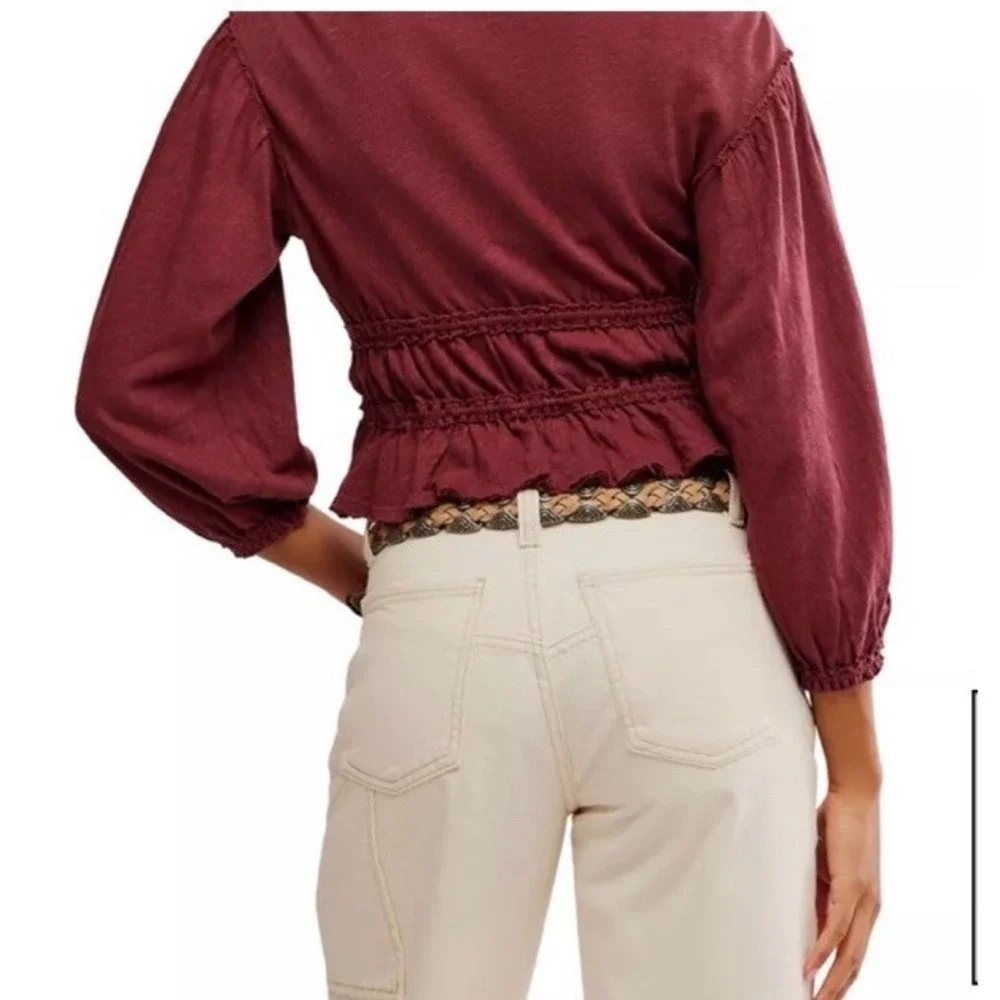 Free People Let's Go Tie Front Linen & Cotton Top Size Medium NWT